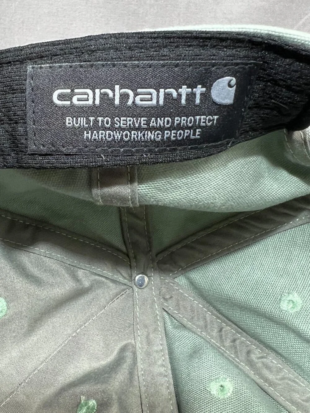 Carhartt Strapback Hat Green Canvas Cap Baseball Workwear Adjustable Dad Mens - Picture 9 of 15